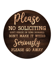 No Soliciting Wreath Sign, Round Metal Sign, Door Hanger