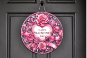 Happy Valentines Day with pink roses Wreath Sign