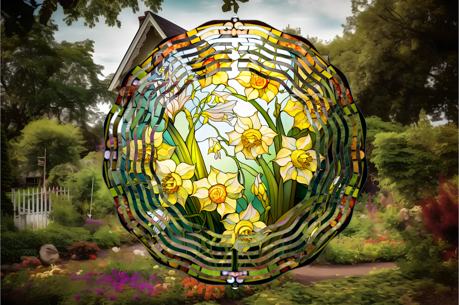 Stained Glass Daffodil Wind Spinner