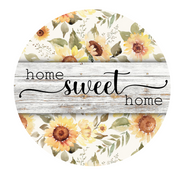 Home Sweet Home Sunflowers Wreath Sign, Round Metal Sign, Door Hanger