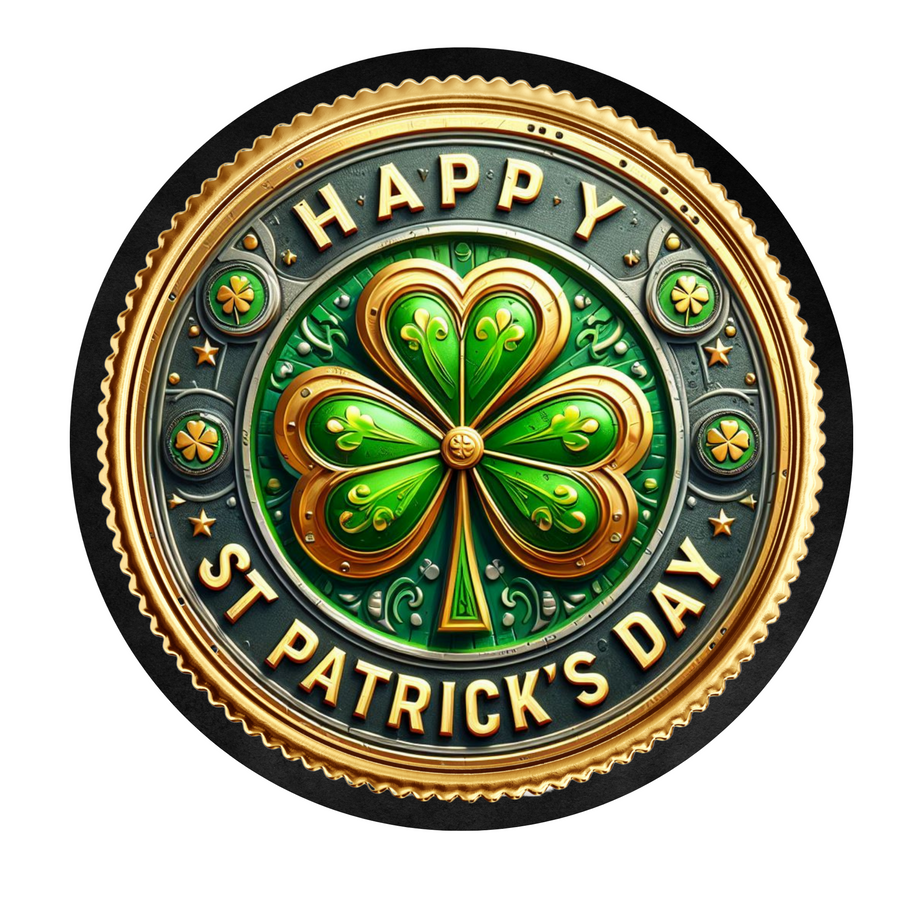 Happy St. Patricks Day Shamrock Wreath Sign, Round Metal Sign, Door Hanger
