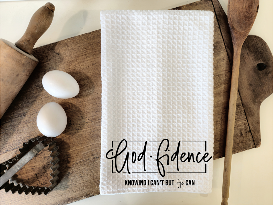 God-Fidence Knowing I Can't But He Can Kitchen Towel, gift for baker, birthday gift,