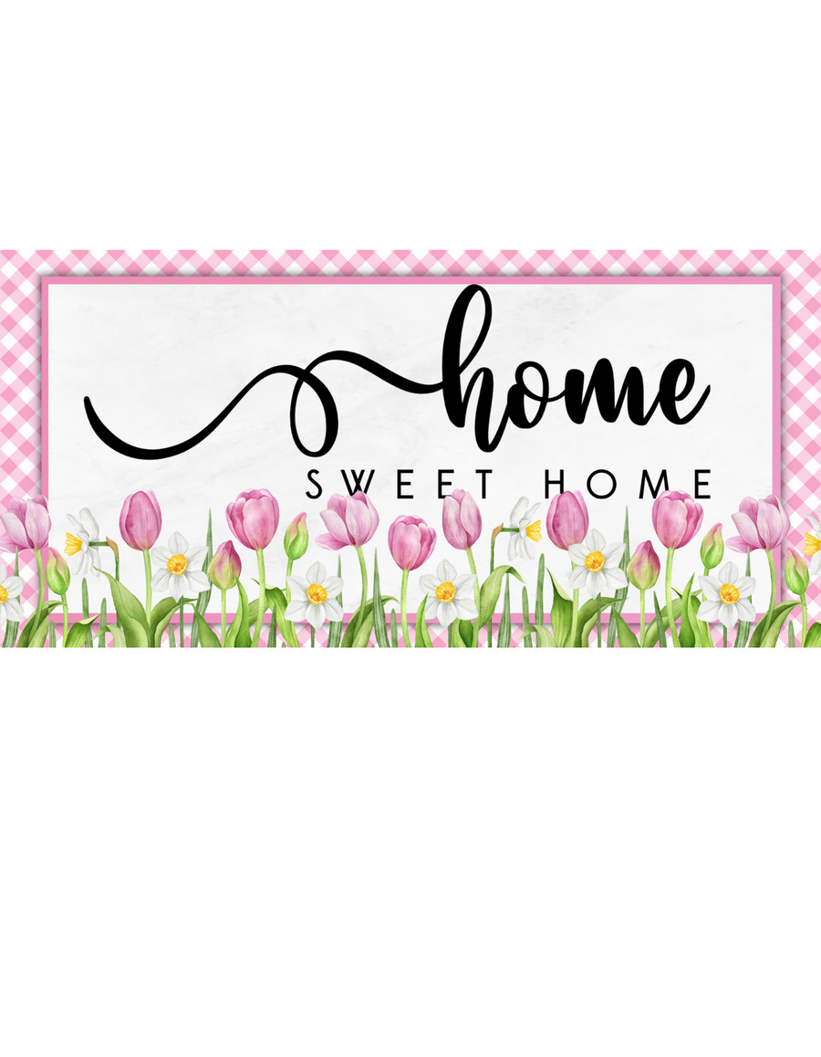 Home Sweet Home with Tulips 12" x6" Wreath Sign,Rectangle Metal Sign,