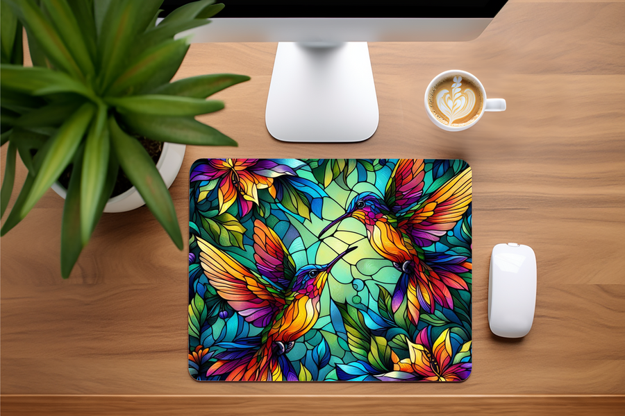 Stained Glass Hummingbirds Mousepad- Mouse pad for desk, Gift