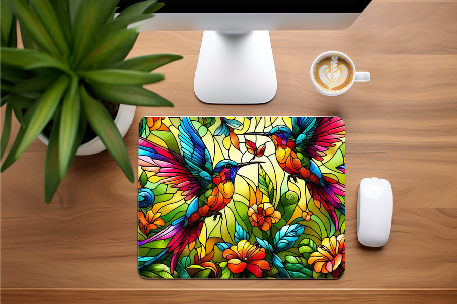 Stained Glass Hummingbirds Mousepad- Mouse pad for desk, Gift