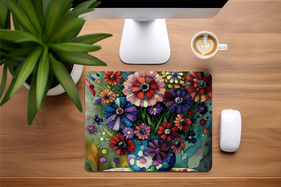 Gustav Klimt Style Watercolor Whimsical Bouquet Mousepad- Mouse pad for desk, Gift