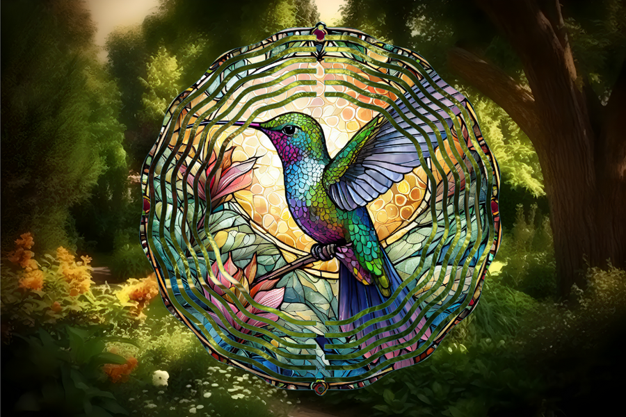 Stained Glass Hummingbird  Wind Spinner 10 Inch Yard Art, Housewarming Gift-Birthday Gift