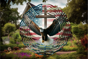 Eagle Cross American Flag 10 Inch Double Sided Metal Wind Spinner-Yard Art-Mothers Fathers Day Gift, Christian Religious Gift