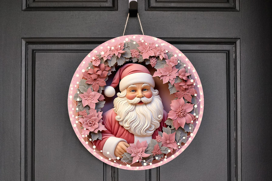 Pink Santa Claus Door Hanger/Sign