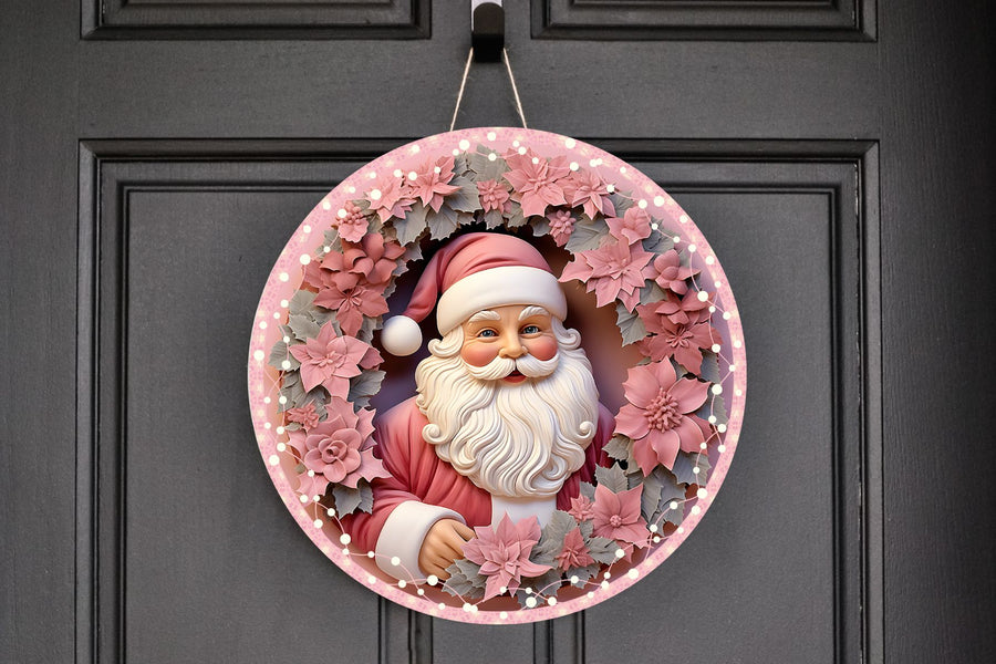Pink Santa  Wreath Sign