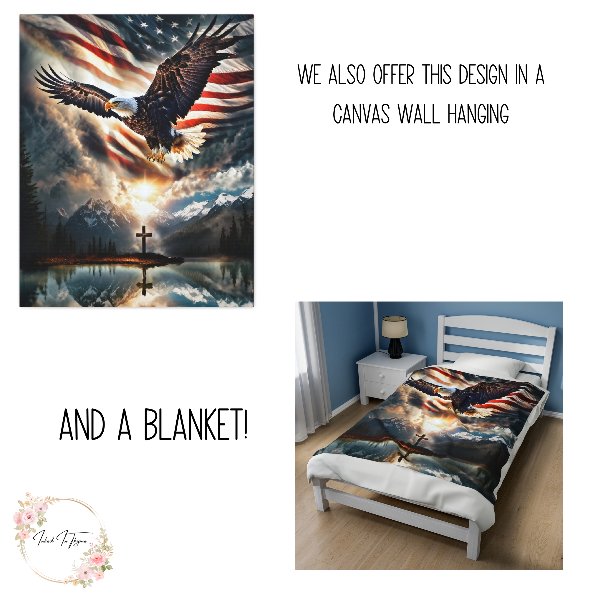 Spirit Of Freedom Majestic Eagle American Flag Cross Polyester Square Pillow- Patriotic Gift-Christian Religious Gift-Living Bedroom Decor