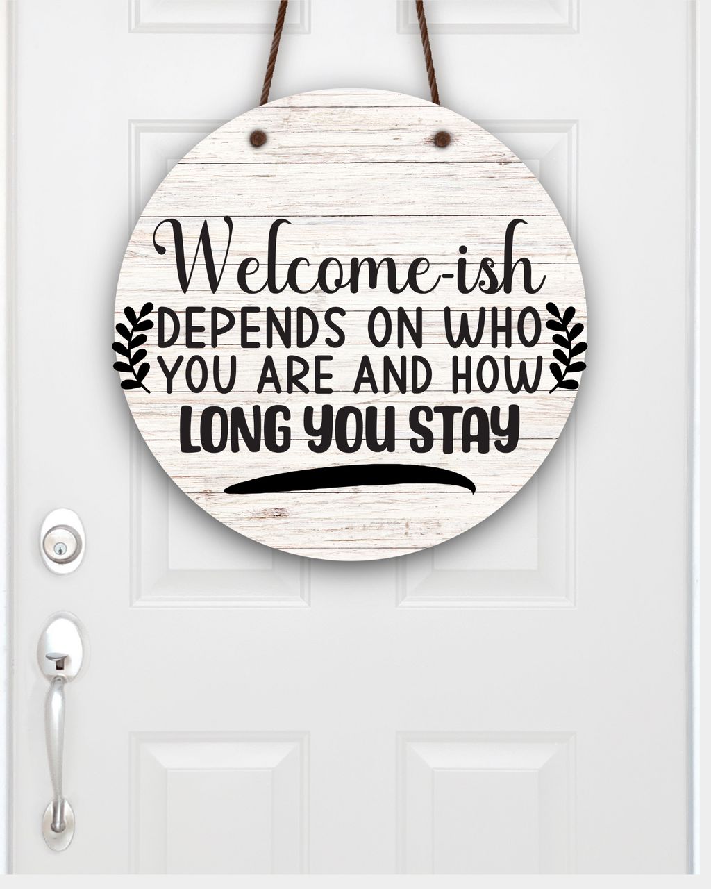 Welcome-ish on white shiplap Door Hanger/Sign