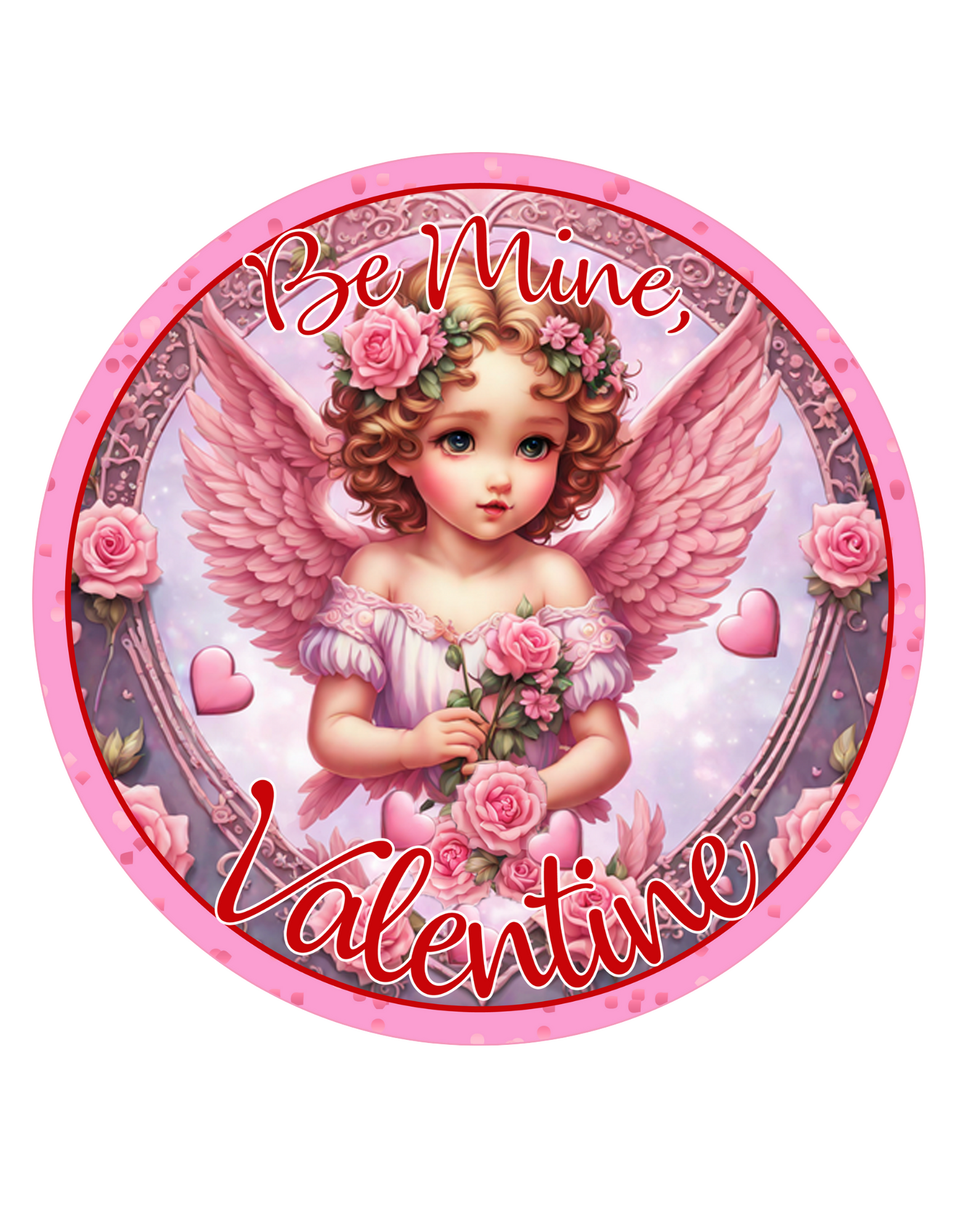 Be Mine Valentine Pink Cherub Angel  Wreath Sign
