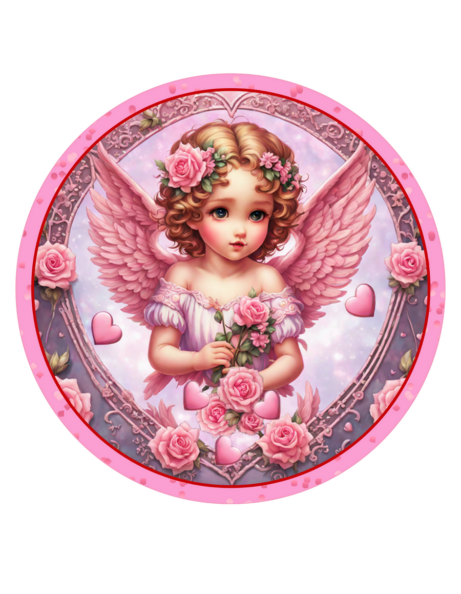 Pink Cherub Angel  Wreath Sign