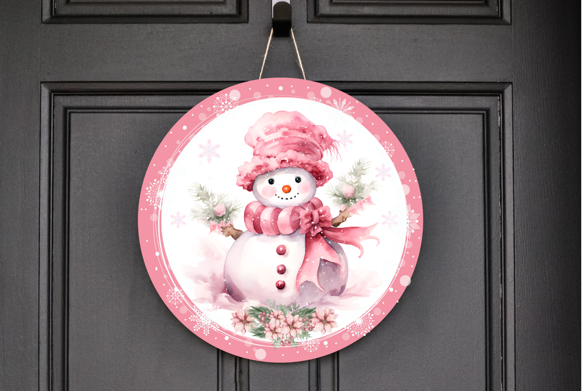 Pink Snowman Wreath Sign