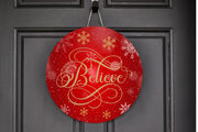 Red & Gold Believe Wreath Sign