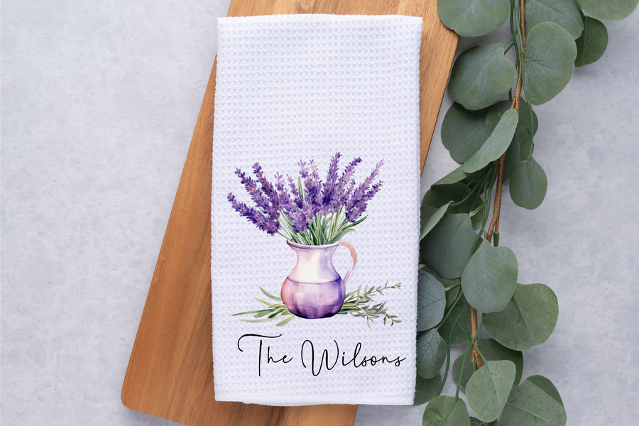 Personalized Lavender  Kitchen Dish Towel, Hand Tea Towel, Custom Gift