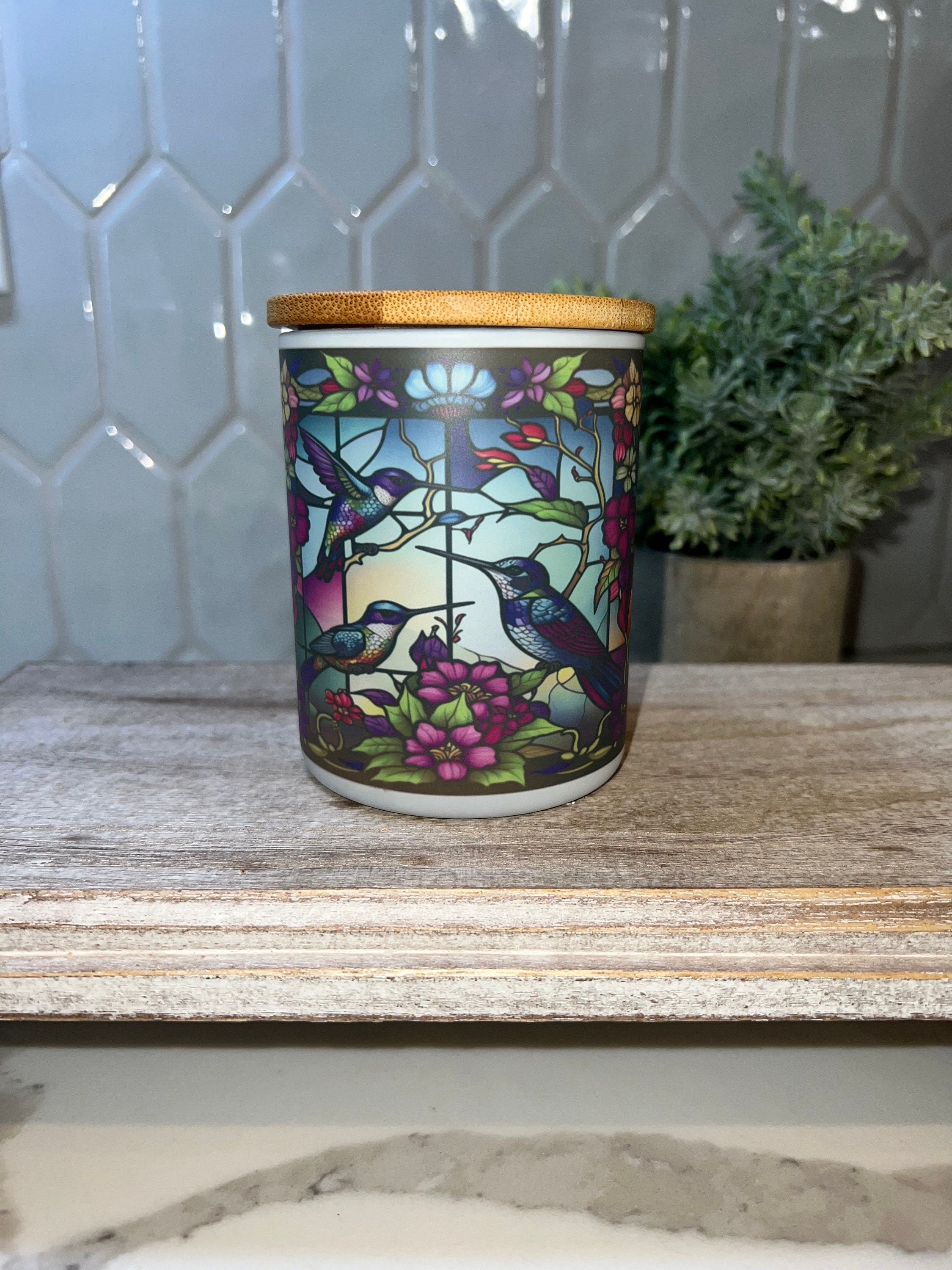 Stained Glass Hummingbird Battery Operated Tea Light Candle Jar-Candle Holder-Votive candle-trinket jar