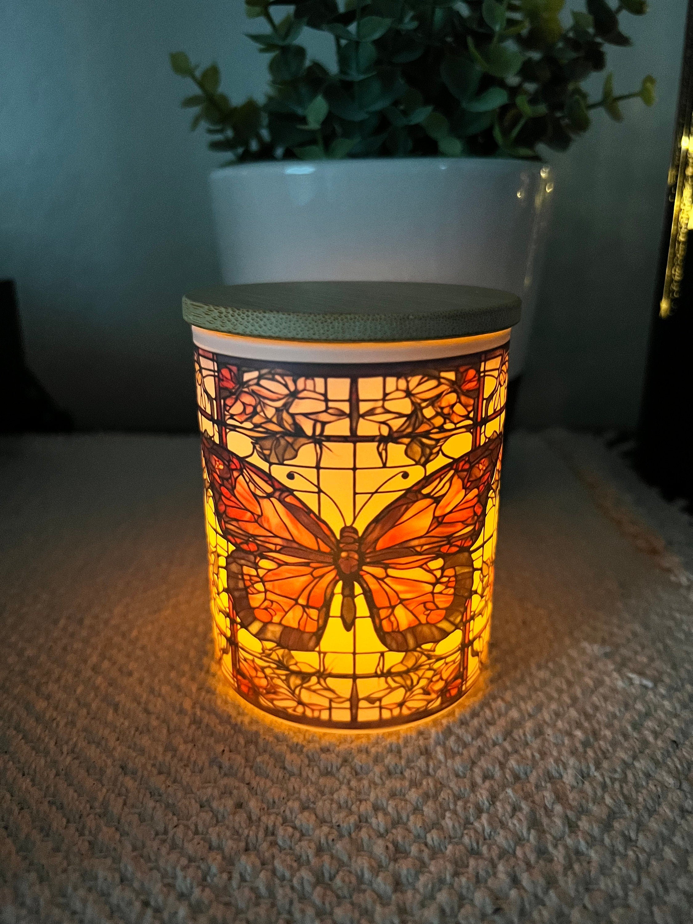 Stained Glass Butterfly Candle jar with tea light. Candle Holder-Votive Candle Holder,Battery Operated Tea Light Holder, trinket jar