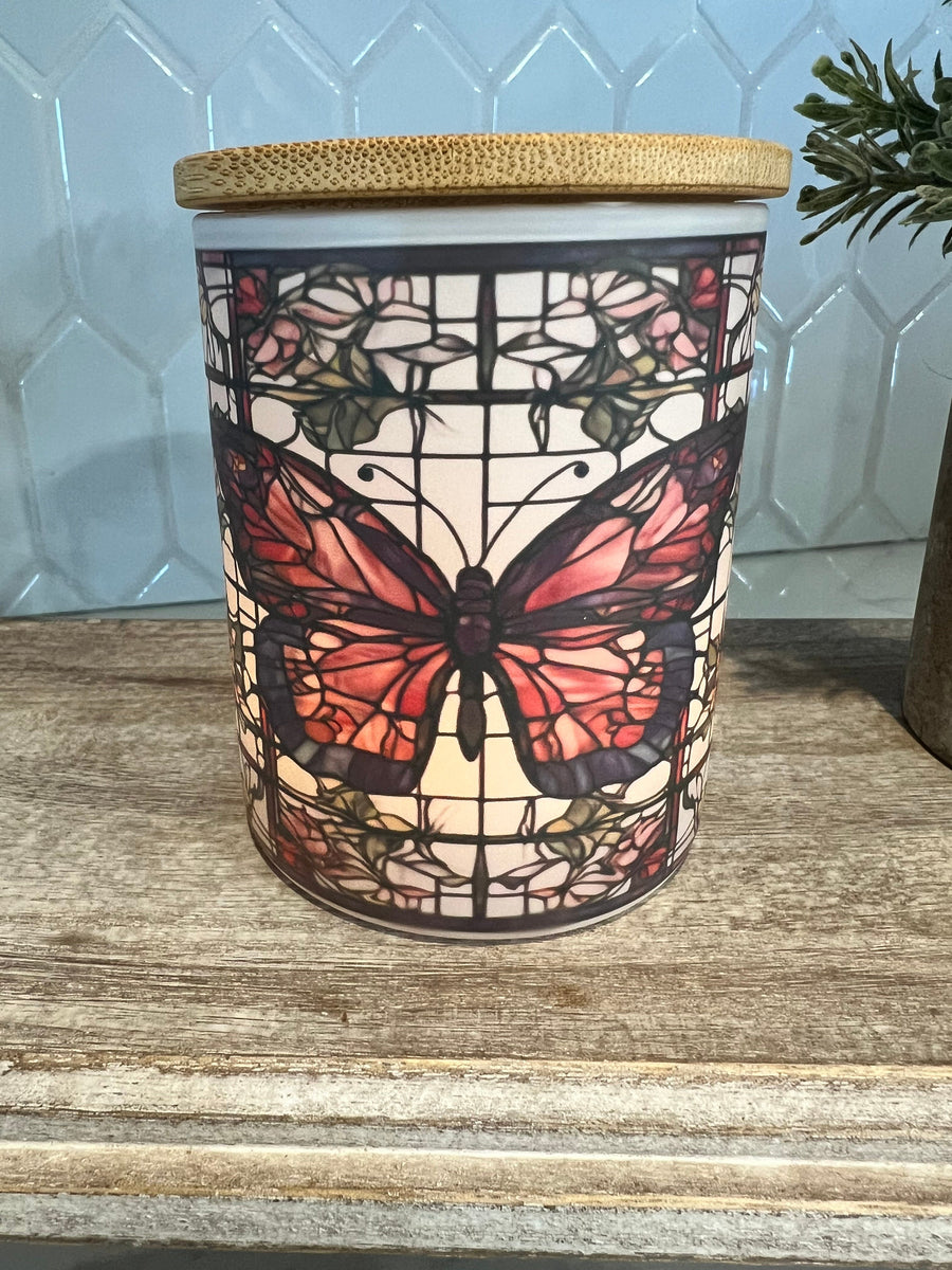 Stained Glass Butterfly Candle jar with tea light. Candle Holder-Votive Candle Holder,Battery Operated Tea Light Holder, trinket jar
