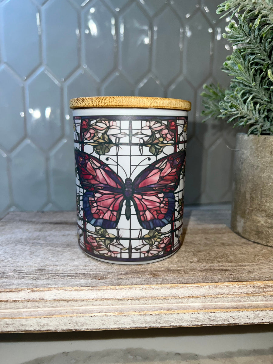 Stained Glass Butterfly Candle jar with tea light. Candle Holder-Votive Candle Holder,Battery Operated Tea Light Holder, trinket jar