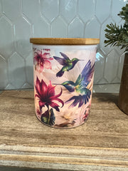 Hummingbirds Candle jar with tea light. Candle Jar- Votive Candle Holder,tea light holder, trinket jar-makeup brush holder-pencil holder