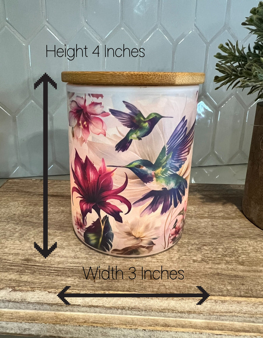 Hummingbirds Candle jar with tea light. Candle Jar- Votive Candle Holder,tea light holder, trinket jar-makeup brush holder-pencil holder