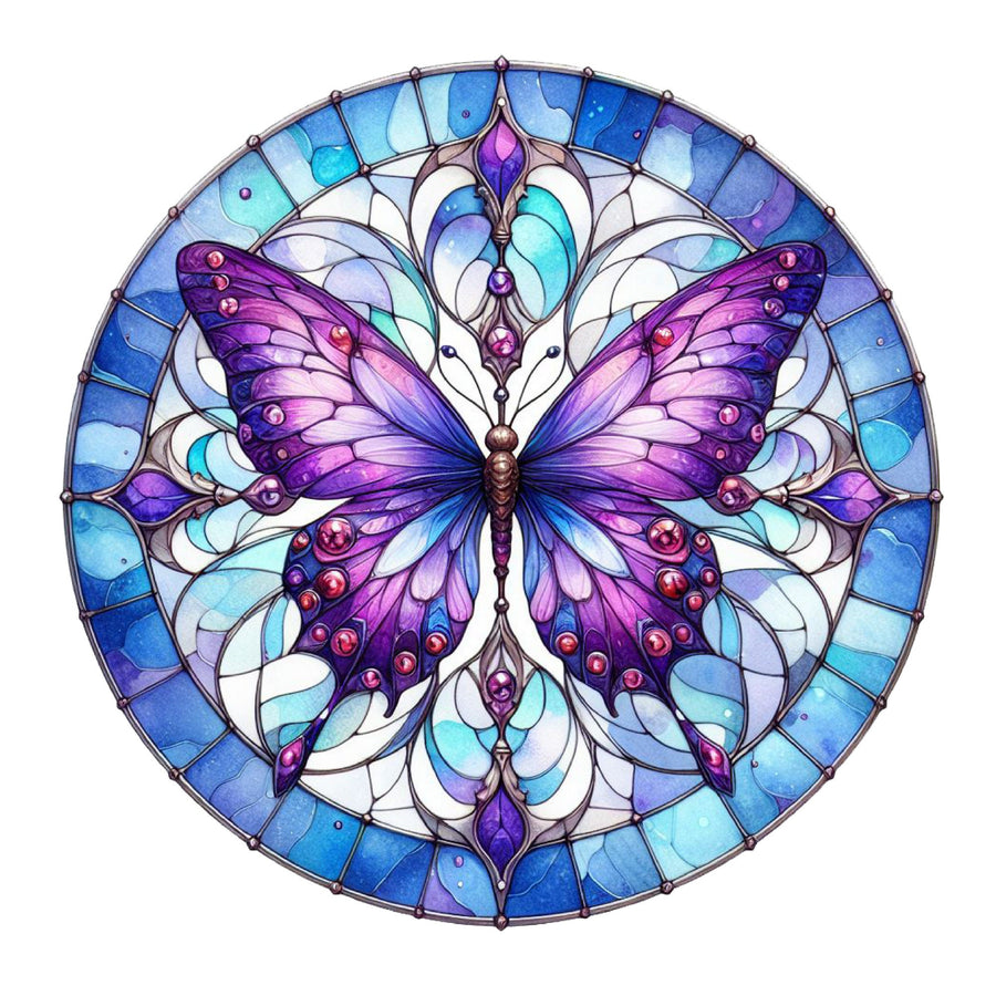 Butterfly Purple Faux Stained Glass Look Wreath Sign, round wreath sign, Sign for wreath, door hanger, door decor,Wreath Attachement