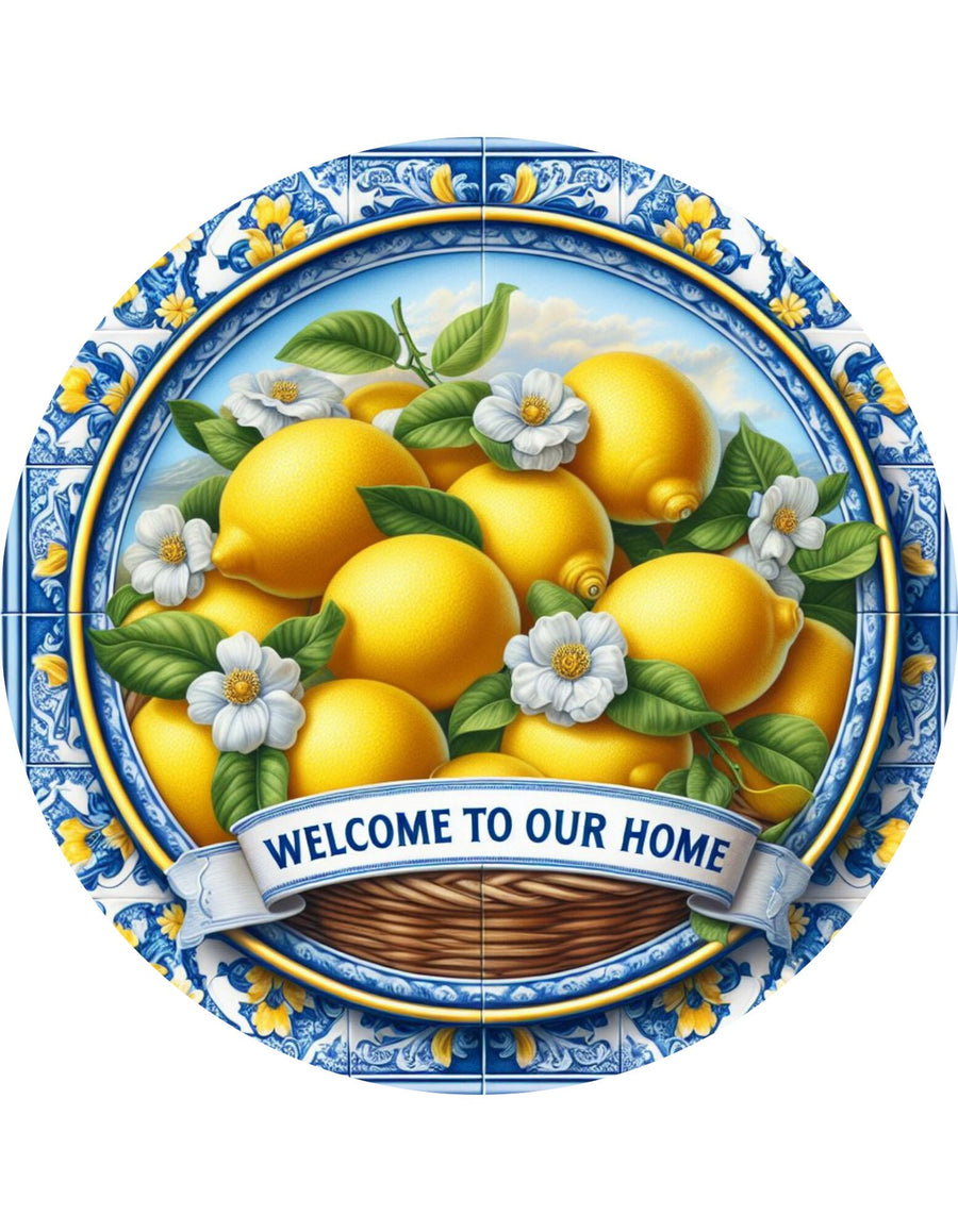 Welcome To Our Home Lemon Wreath Sign, round wreath sign, Spring Summer Sign For Wreaths