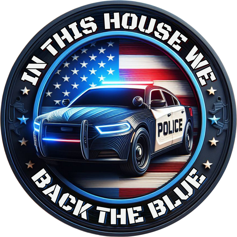 In This House We Back The Blue Wreath Sign, round wreath sign, First Responder Police Officer LEO sign for wreaths