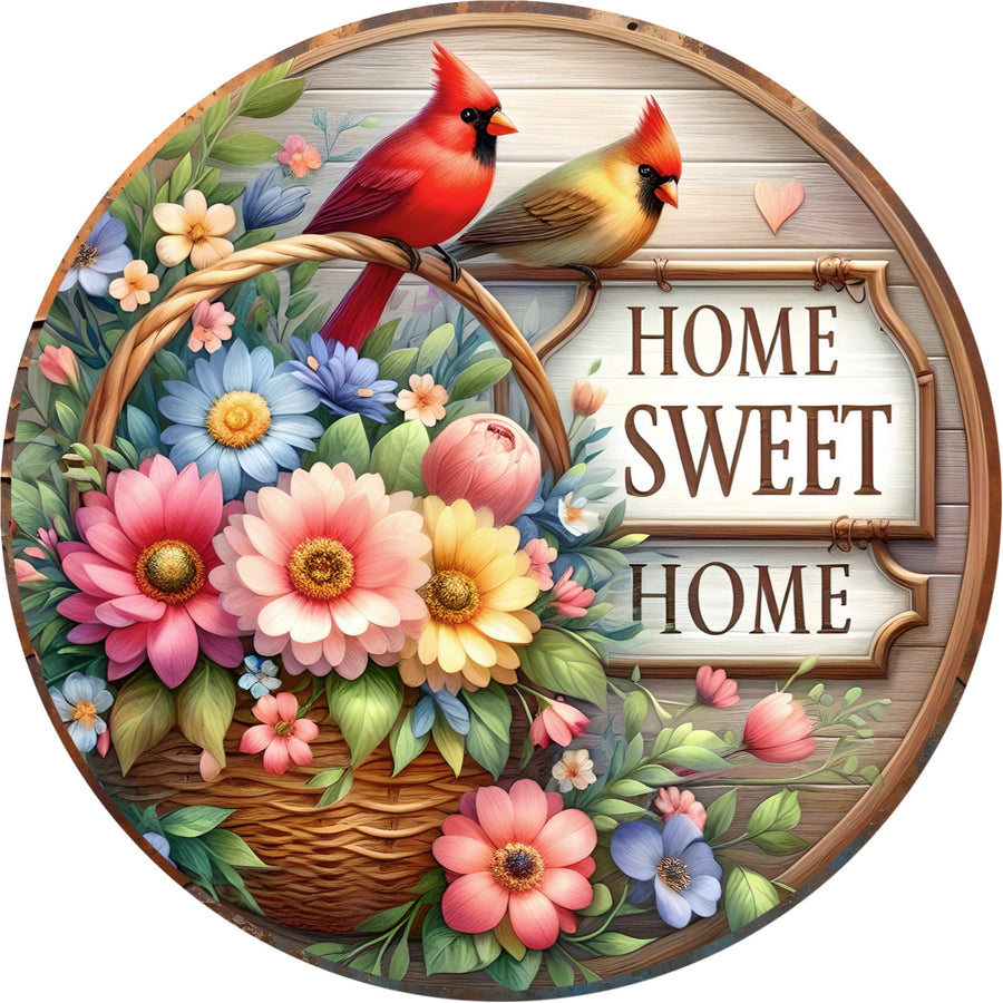 Home Sweet Home Cardinal Wreath Sign, round wreath sign, Sign for wreath, door hanger, door decor,