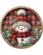 Buffalo Plaid Snowman Wreath Sign, round wreath sign, Sign for wreath, Christmas Holiday Winter Decor