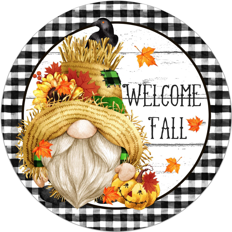 Welcome Fall Gnome Wreath Sign, round wreath sign, Sign for wreath, Fall Halloween Wreath Attachment