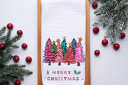 Pink Merry Christmas Trees Dish Tea Hand Kitchen Towel, Kitchen Decor Gift- Holiday Christmas Winter Decor-Housewarming Hostess Gift