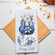 Custom Fall Blue Pumpkins Chinoiserie Dish Tea Hand Kitchen Towel, Kitchen Decor Gift- Pumpkin Floral Decorative, Fall Dish Towel Gift