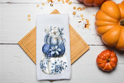 Custom Fall Blue Pumpkins Chinoiserie Dish Tea Hand Kitchen Towel, Kitchen Decor Gift- Pumpkin Floral Decorative, Fall Dish Towel Gift