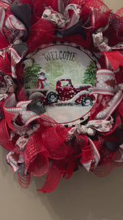 Red & Black Wreath with Welcome sign